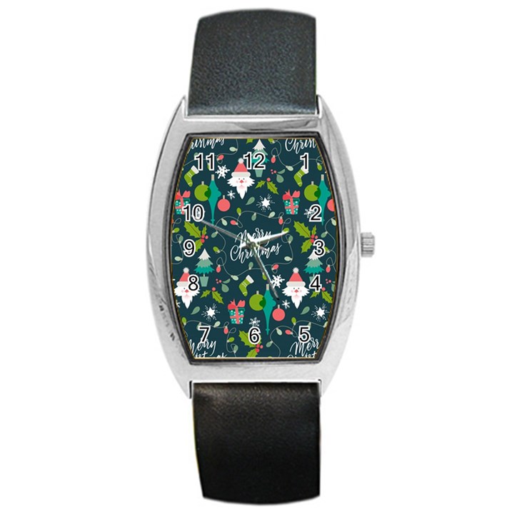 Funny Christmas Pattern Background Barrel Style Metal Watch