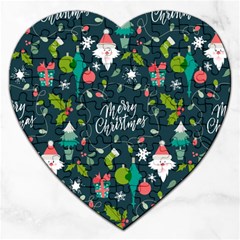 Funny Christmas Pattern Background Jigsaw Puzzle (heart) by Vaneshart