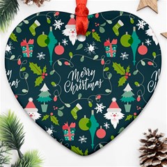 Funny Christmas Pattern Background Heart Ornament (two Sides) by Vaneshart