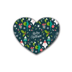 Funny Christmas Pattern Background Heart Coaster (4 Pack)  by Vaneshart