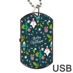 Funny Christmas Pattern Background Dog Tag Usb Flash (one Side) by Vaneshart