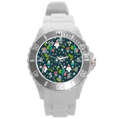 Funny Christmas Pattern Background Round Plastic Sport Watch (l)