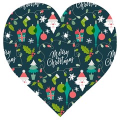 Funny Christmas Pattern Background Wooden Puzzle Heart by Vaneshart