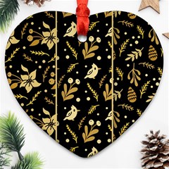 Golden Christmas Pattern Collection Heart Ornament (two Sides) by Vaneshart