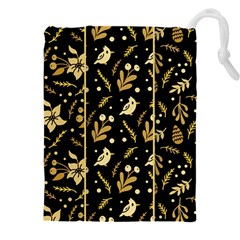 Golden Christmas Pattern Collection Drawstring Pouch (4xl) by Vaneshart