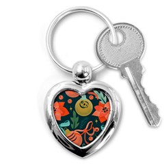 Colorful Vintage Christmas Pattern Key Chain (heart) by Vaneshart