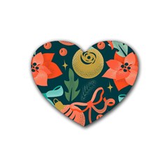 Colorful Vintage Christmas Pattern Rubber Coaster (heart)  by Vaneshart