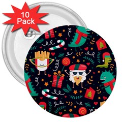 Colorful Funny Christmas Pattern 3  Buttons (10 Pack)  by Vaneshart