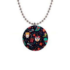 Colorful Funny Christmas Pattern 1  Button Necklace by Vaneshart