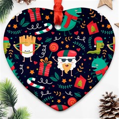 Colorful Funny Christmas Pattern Heart Ornament (two Sides) by Vaneshart