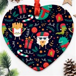 Colorful Funny Christmas Pattern Heart Ornament (Two Sides) Front