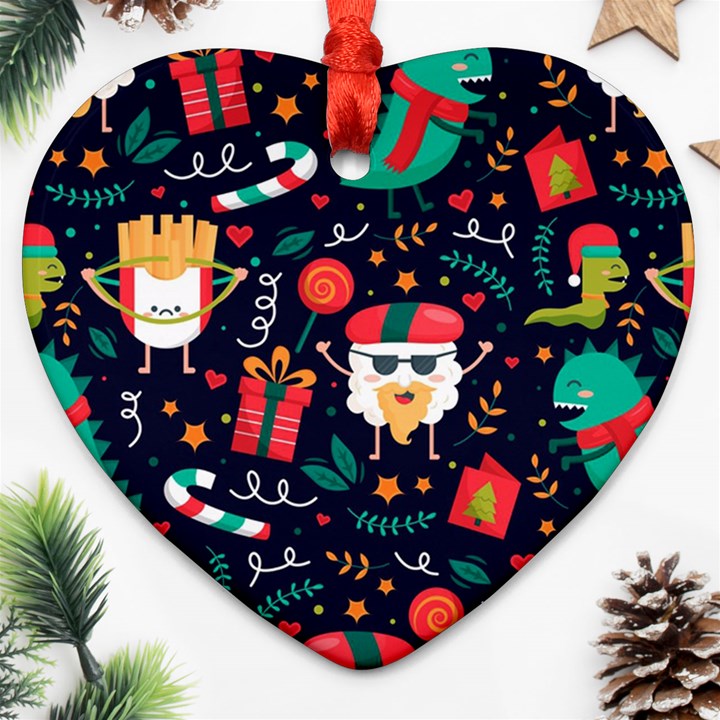 Colorful Funny Christmas Pattern Heart Ornament (Two Sides)