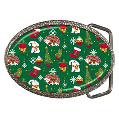 Colorful Funny Christmas Pattern Green Belt Buckles by Vaneshart