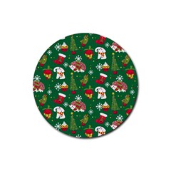 Colorful Funny Christmas Pattern Green Rubber Round Coaster (4 Pack)  by Vaneshart