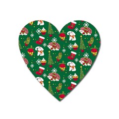 Colorful Funny Christmas Pattern Green Heart Magnet by Vaneshart