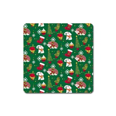 Colorful Funny Christmas Pattern Green Square Magnet by Vaneshart