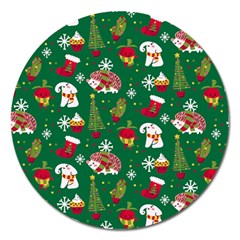 Colorful Funny Christmas Pattern Green Magnet 5  (round) by Vaneshart