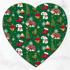 Colorful Funny Christmas Pattern Green Jigsaw Puzzle (heart) by Vaneshart