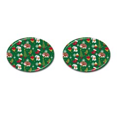 Colorful Funny Christmas Pattern Green Cufflinks (oval) by Vaneshart