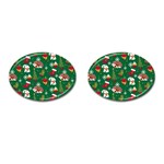 Colorful Funny Christmas Pattern Green Cufflinks (Oval) Front(Pair)