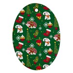 Colorful Funny Christmas Pattern Green Oval Ornament (Two Sides) Front