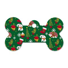 Colorful Funny Christmas Pattern Green Dog Tag Bone (one Side) by Vaneshart