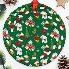 Colorful Funny Christmas Pattern Green Ornament (Round Filigree)