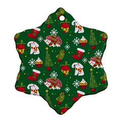 Colorful Funny Christmas Pattern Green Ornament (snowflake) by Vaneshart