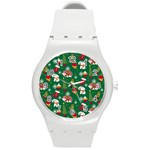 Colorful Funny Christmas Pattern Green Round Plastic Sport Watch (M) Front