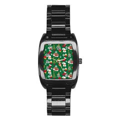 Colorful Funny Christmas Pattern Green Stainless Steel Barrel Watch by Vaneshart