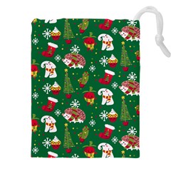 Colorful Funny Christmas Pattern Green Drawstring Pouch (4xl) by Vaneshart