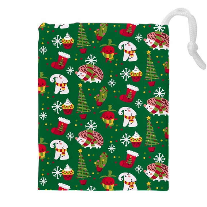 Colorful Funny Christmas Pattern Green Drawstring Pouch (4XL)