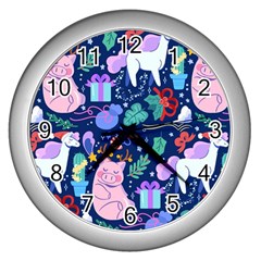 Colorful Funny Christmas Pattern Pig Animal Wall Clock (silver) by Vaneshart