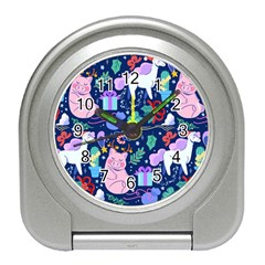 Colorful Funny Christmas Pattern Pig Animal Travel Alarm Clock by Vaneshart