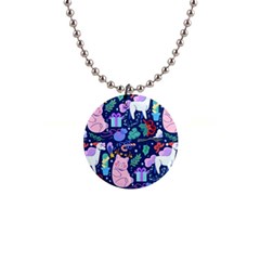 Colorful Funny Christmas Pattern Pig Animal 1  Button Necklace by Vaneshart