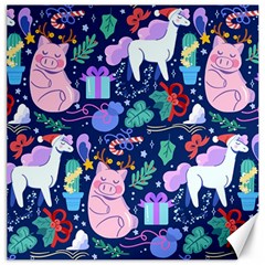 Colorful Funny Christmas Pattern Pig Animal Canvas 20  X 20  by Vaneshart