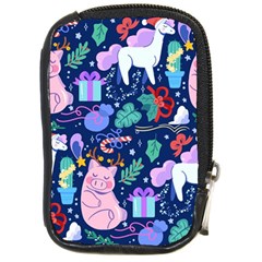 Colorful Funny Christmas Pattern Pig Animal Compact Camera Leather Case by Vaneshart