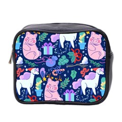 Colorful Funny Christmas Pattern Pig Animal Mini Toiletries Bag (two Sides) by Vaneshart