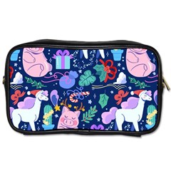 Colorful Funny Christmas Pattern Pig Animal Toiletries Bag (two Sides) by Vaneshart