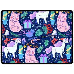 Colorful Funny Christmas Pattern Pig Animal Fleece Blanket (large)  by Vaneshart