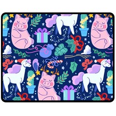 Colorful Funny Christmas Pattern Pig Animal Fleece Blanket (medium)  by Vaneshart