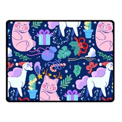 Colorful Funny Christmas Pattern Pig Animal Fleece Blanket (small) by Vaneshart