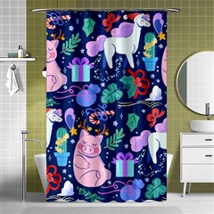 Colorful Funny Christmas Pattern Pig Animal Shower Curtain 48  X 72  (small)  by Vaneshart