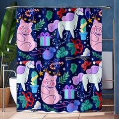 Colorful Funny Christmas Pattern Pig Animal Shower Curtain 60  X 72  (medium)  by Vaneshart