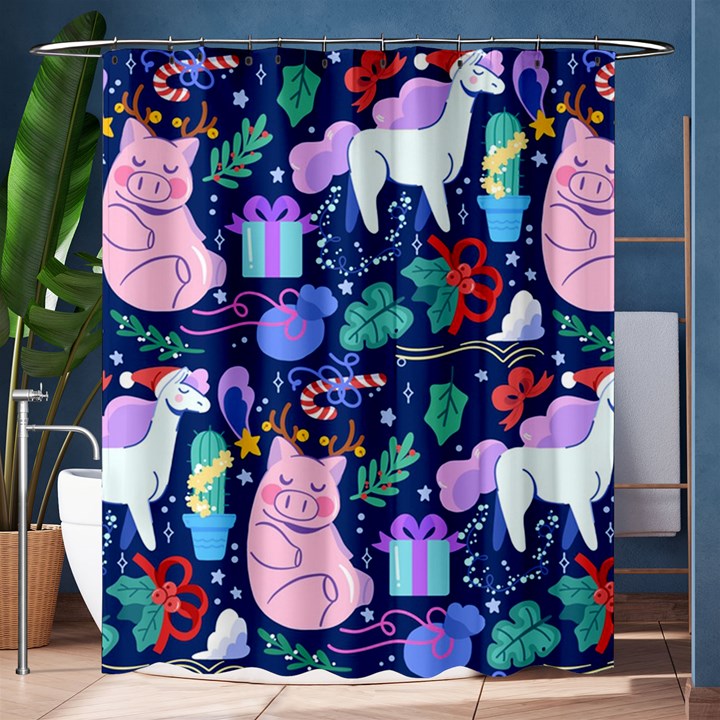 Colorful Funny Christmas Pattern Pig Animal Shower Curtain 60  x 72  (Medium) 