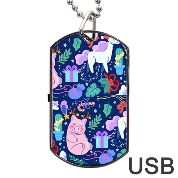 Colorful Funny Christmas Pattern Pig Animal Dog Tag USB Flash (One Side)