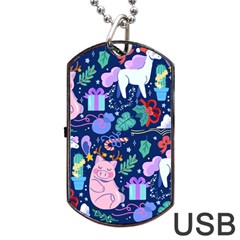 Colorful Funny Christmas Pattern Pig Animal Dog Tag Usb Flash (two Sides) by Vaneshart