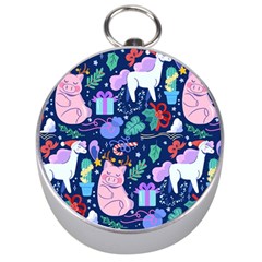 Colorful Funny Christmas Pattern Pig Animal Silver Compasses by Vaneshart