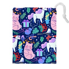 Colorful Funny Christmas Pattern Pig Animal Drawstring Pouch (5xl) by Vaneshart