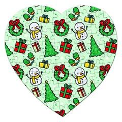 Colorful Funny Christmas Pattern Cartoon Jigsaw Puzzle (heart) by Vaneshart